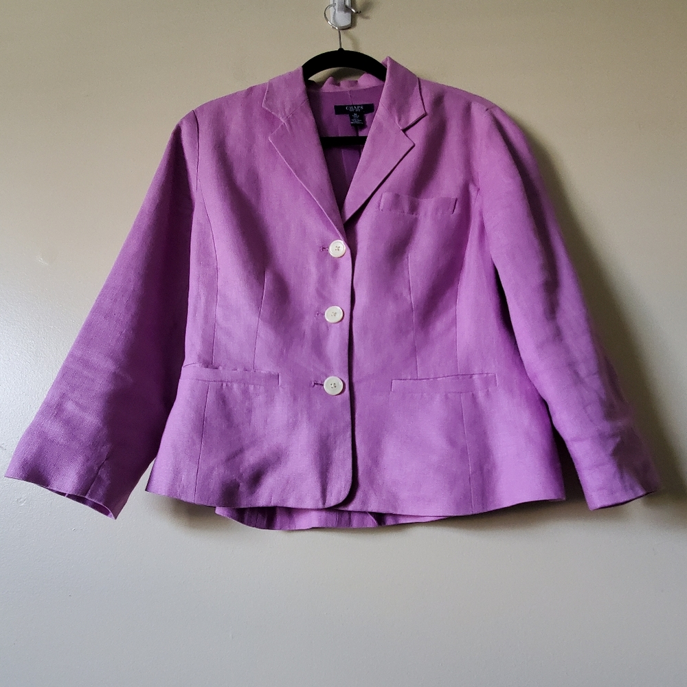Chaps Blazer 3/4 Sleeves Lined Linen